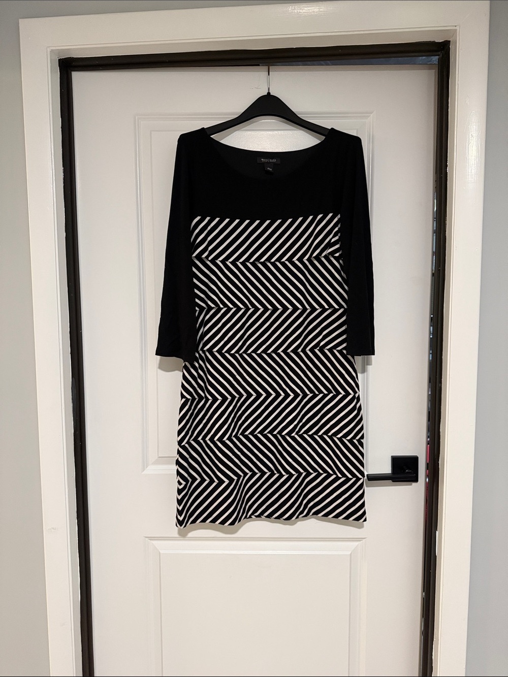 White House Black Market Black and White Chevron Midi Dress